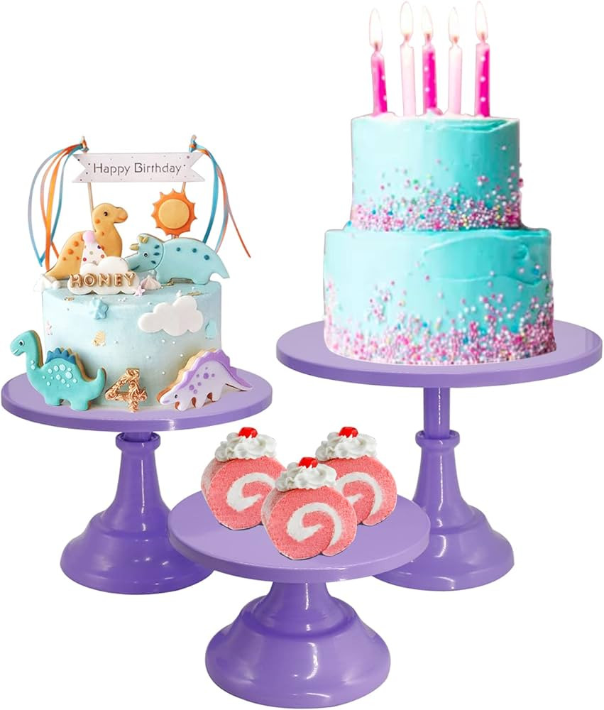 3 Pieces Cake Stand Set Purple Metal Cupcake Dessert Holder Party Serving Tray for Baby Shower We... | Amazon (US)