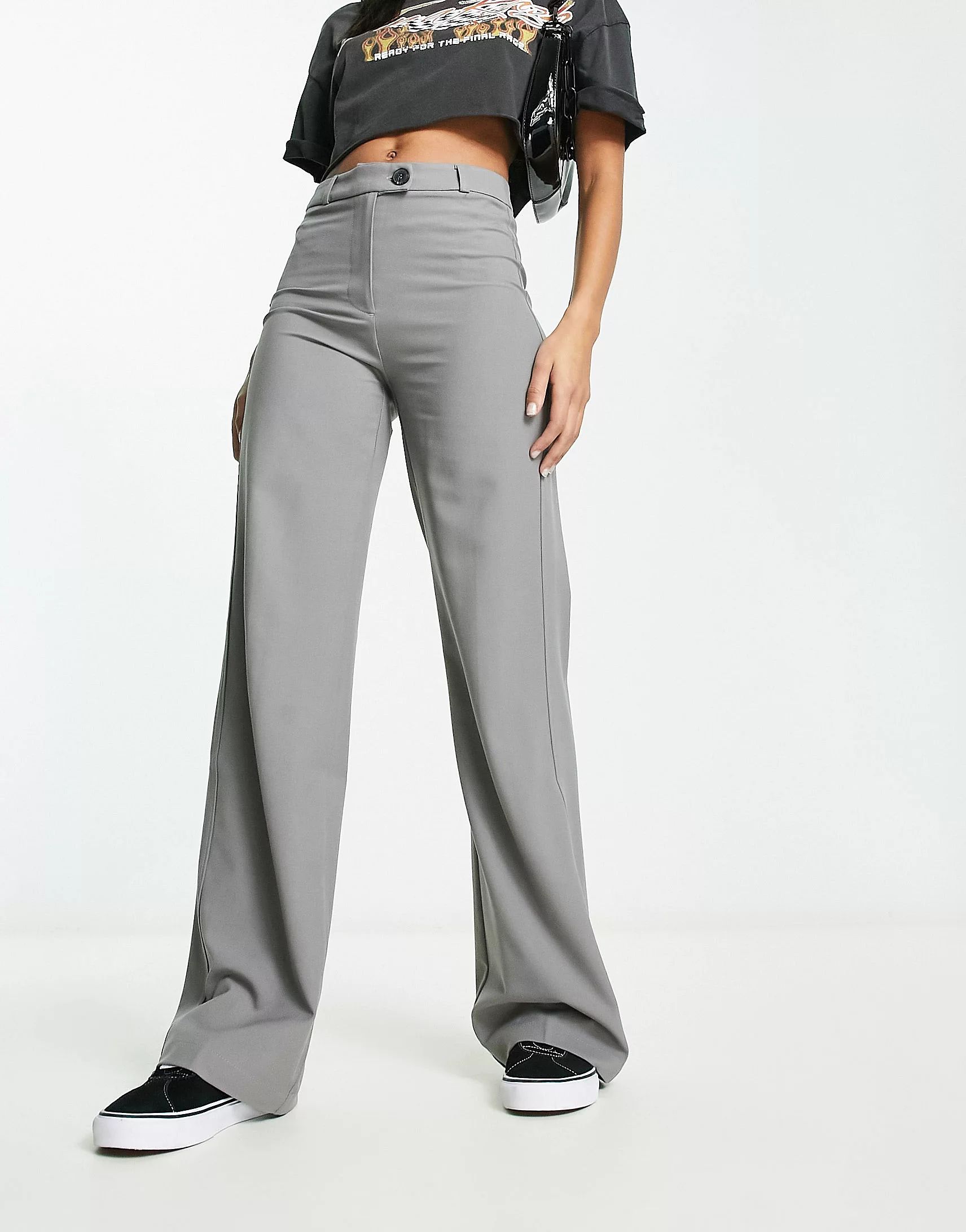 Bershka wide leg tailored pants in gray | ASOS | ASOS (Global)