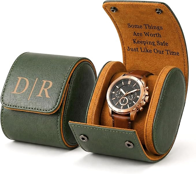 Personalized Leather Watch Case for Men - Custom Watch Holder, Travel Roll, Jewelry Organizer Gif... | Amazon (US)