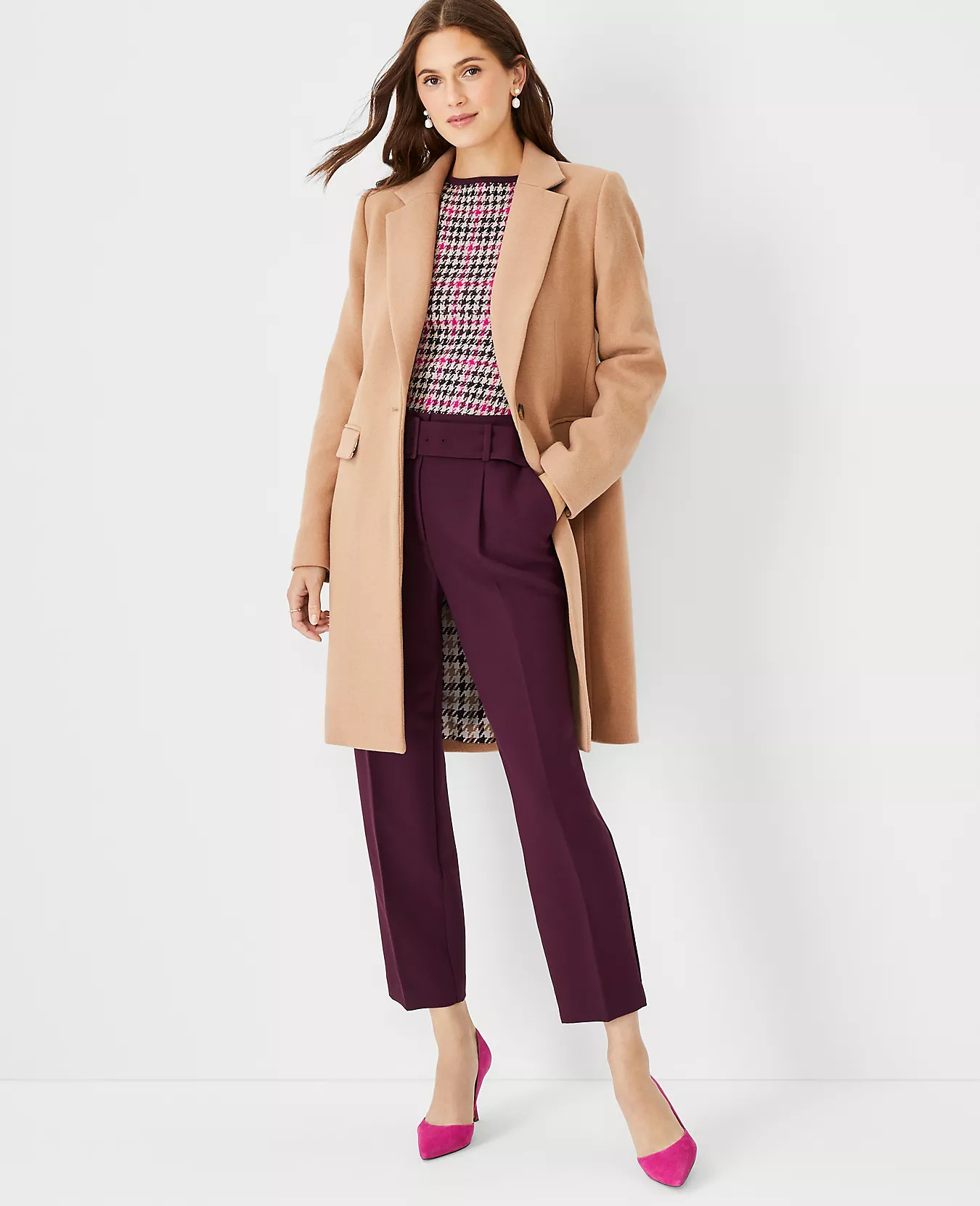 Petite One Button Wool Blend Chesterfield Coat | Ann Taylor (US)