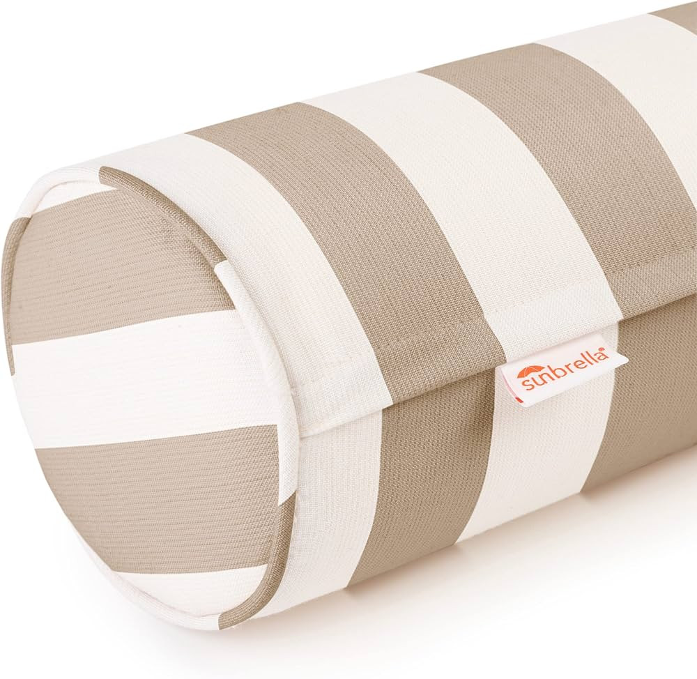 Austin Horn Classics Sunbrella Maxim Heather Beige Cabana Stripe Zippered Neck Roll Bolster (Set ... | Amazon (US)