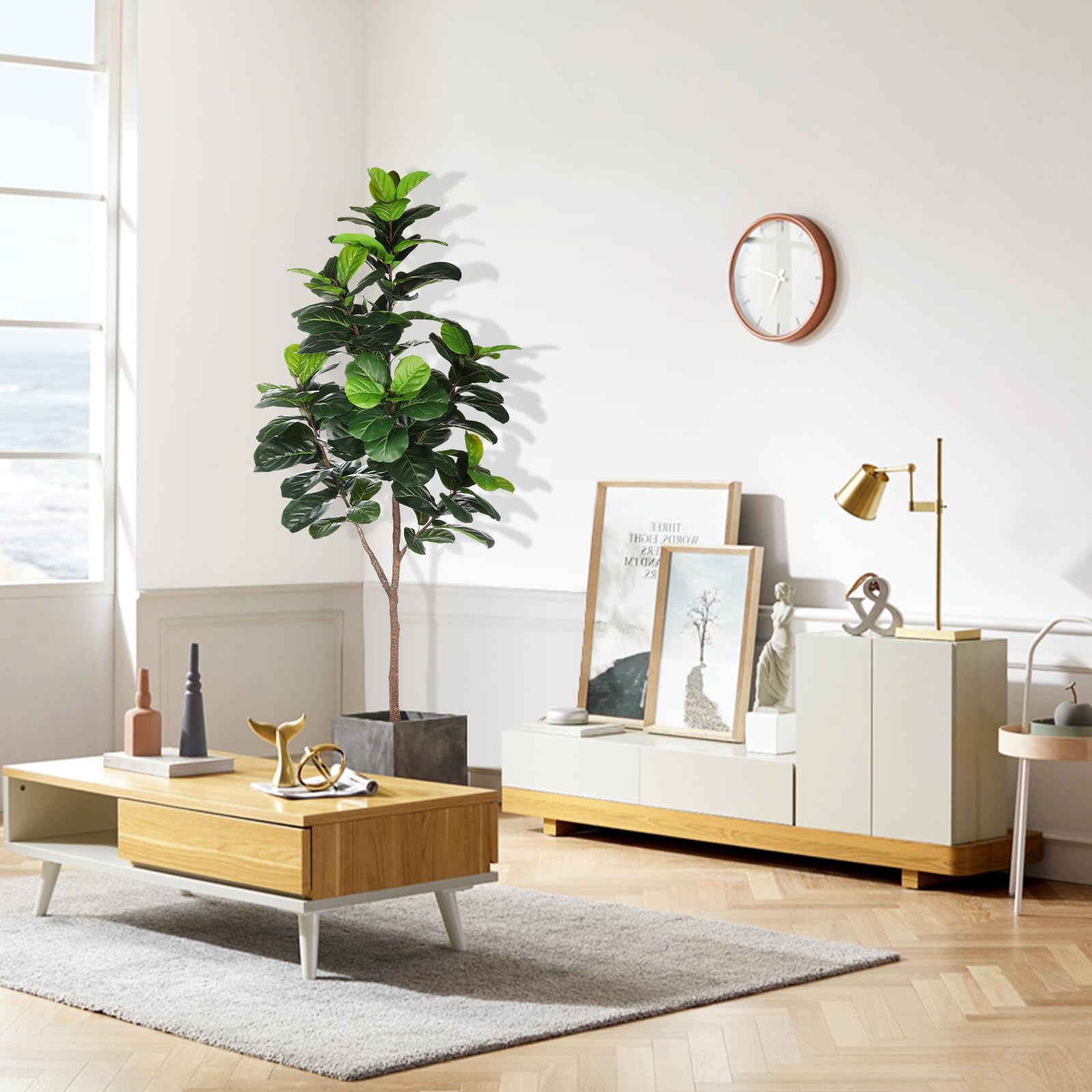 Artificial Fiddle Leaf Fig Tree - 6.5ft Faux Ficus Lyrata Plant with 108 Fiddle Leaves Fake Fig S... | Amazon (US)