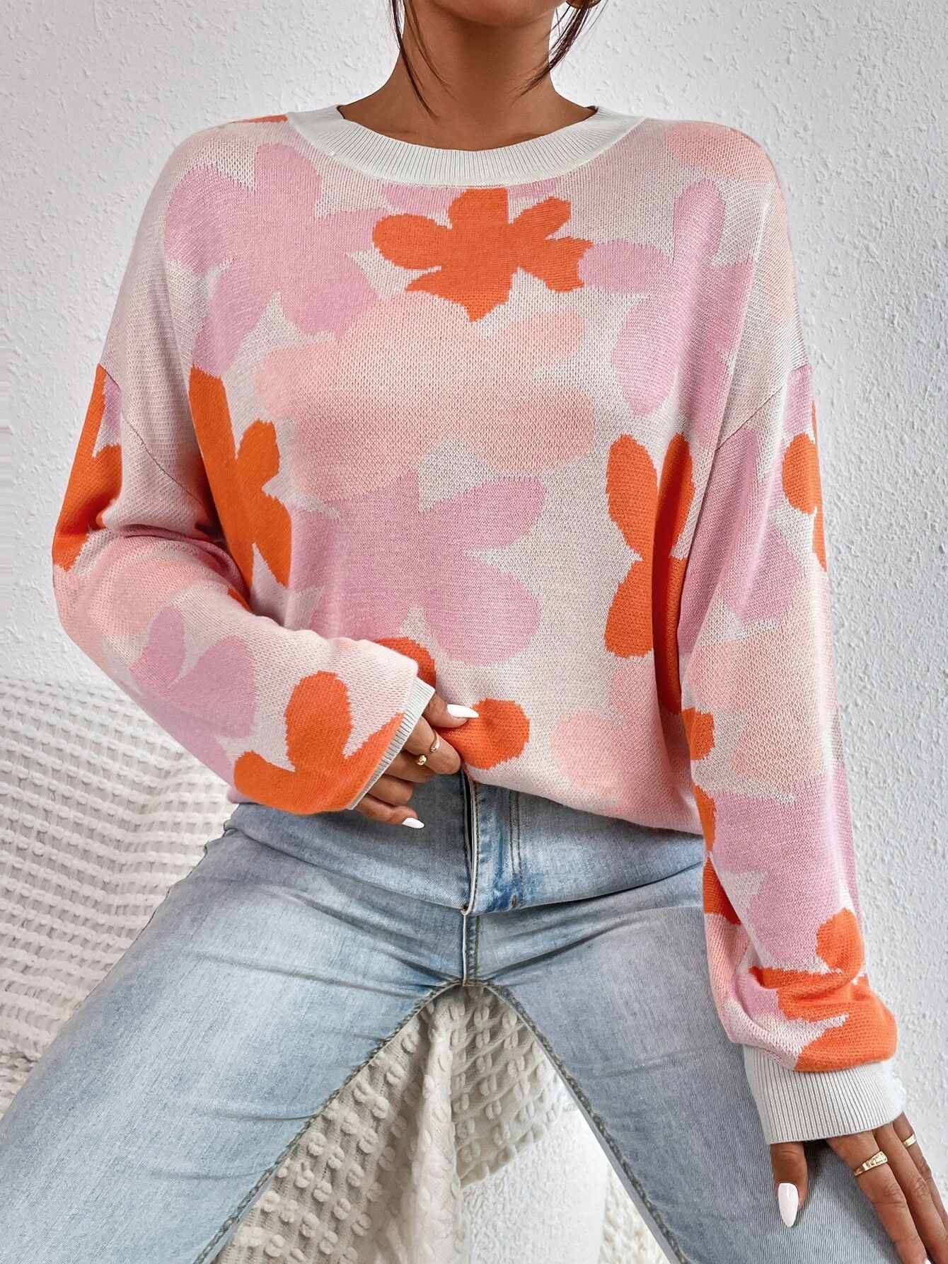 SHEIN Floral Pattern Drop Shoulder Sweater
   SKU: sw2206061357161096   New     US$22.00         ... | SHEIN