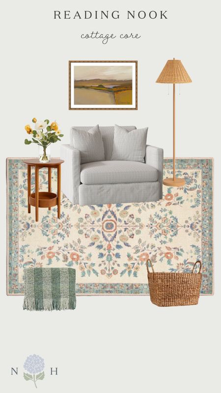 Cottage core, reading nook, floral rugs, rustic home decor, cottage core home decor, coastal home decor, pottery barn, birch lane, joes and main 

#LTKHome