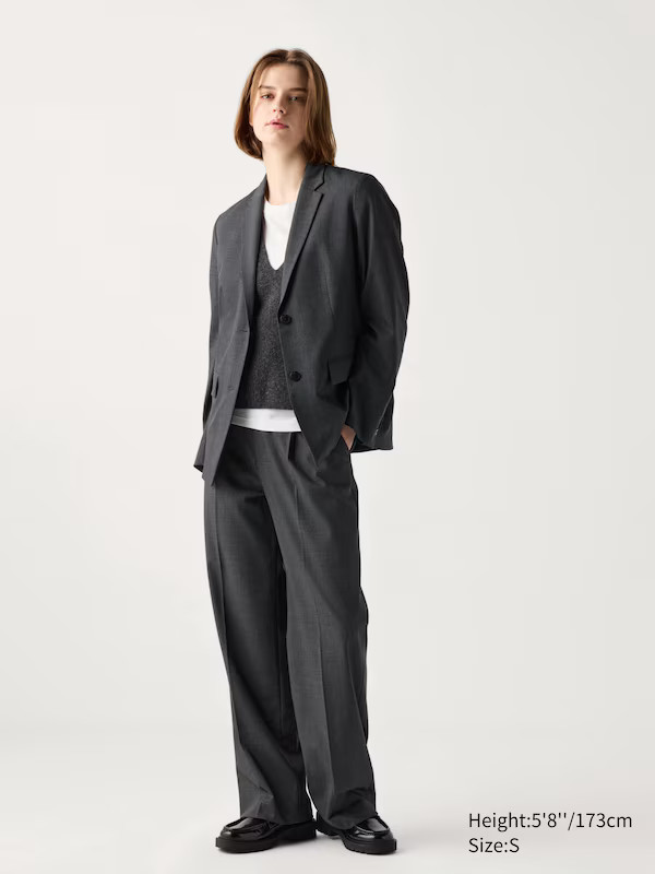 Pleated Wide Trousers (Check, Long) | UNIQLO (UK)