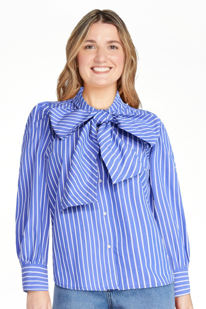 Free Assembly Women's Cotton Tie Neck Blouse with Long Puff Sleeves, Sizes XS-XXL | Walmart (US)