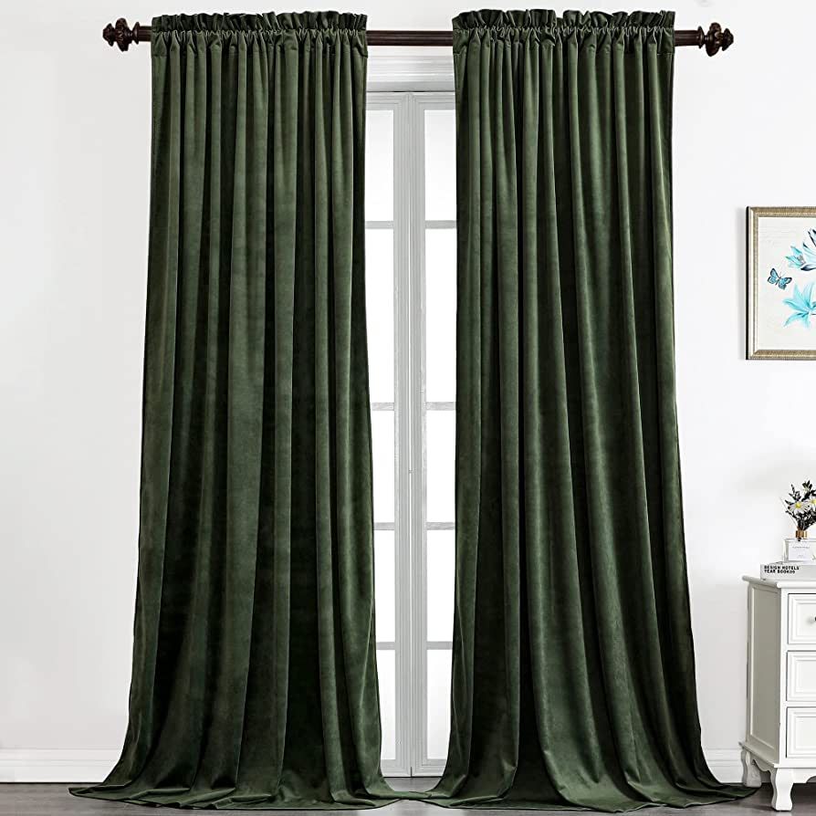 Benedeco Blackout Green Velvet Curtains for Bedroom Window, Light Filtering Drapes for Living Roo... | Amazon (US)