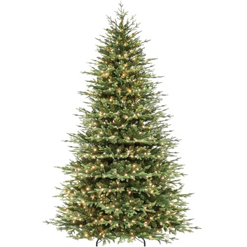 Hykolity 9 ft Prelit Artificial Christmas Tree with 5149 PE&PVC Branch Tips, 600 Warm White LED Lights, Easy Assembly with Metal Stand and Hinged Branches | Amazon (US)