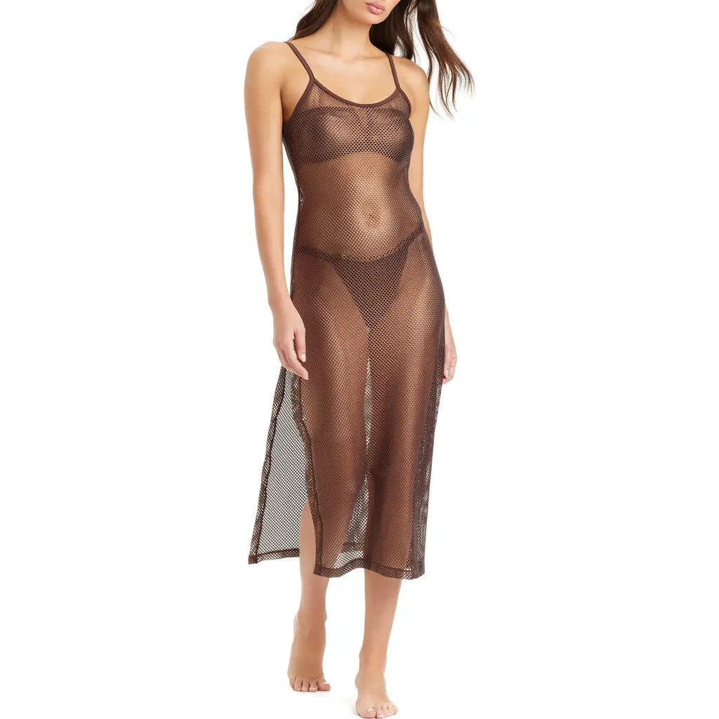 Sanctuary Metallic Net Sheer Maxi Cover-Up Dress in Espresso Bronze at Nordstrom, Size Small | Nordstrom