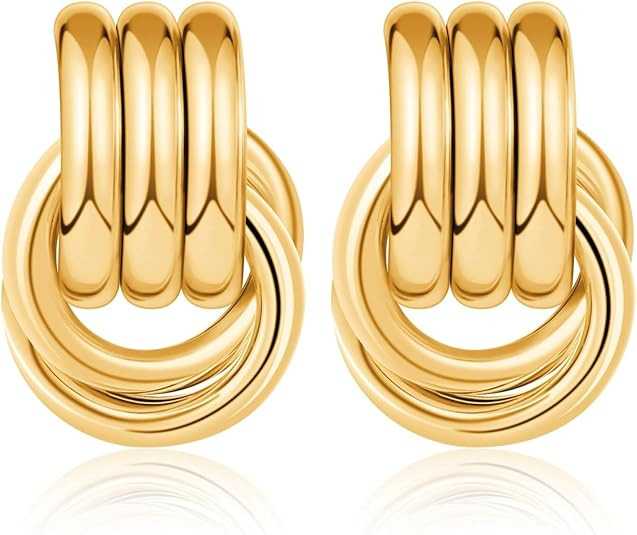 Chunky Gold Knot Earrings for Women, Statement Geometric Dangle Earrings, Trendy Gold Plated Earr... | Amazon (US)