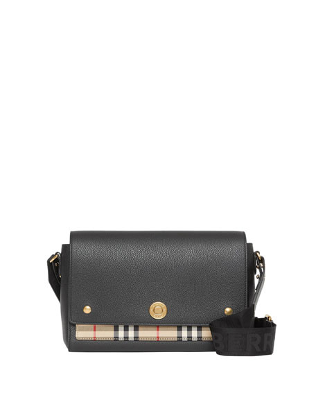 Burberry Note Medium Leather & Vintage Check Crossbody Bag | Neiman Marcus