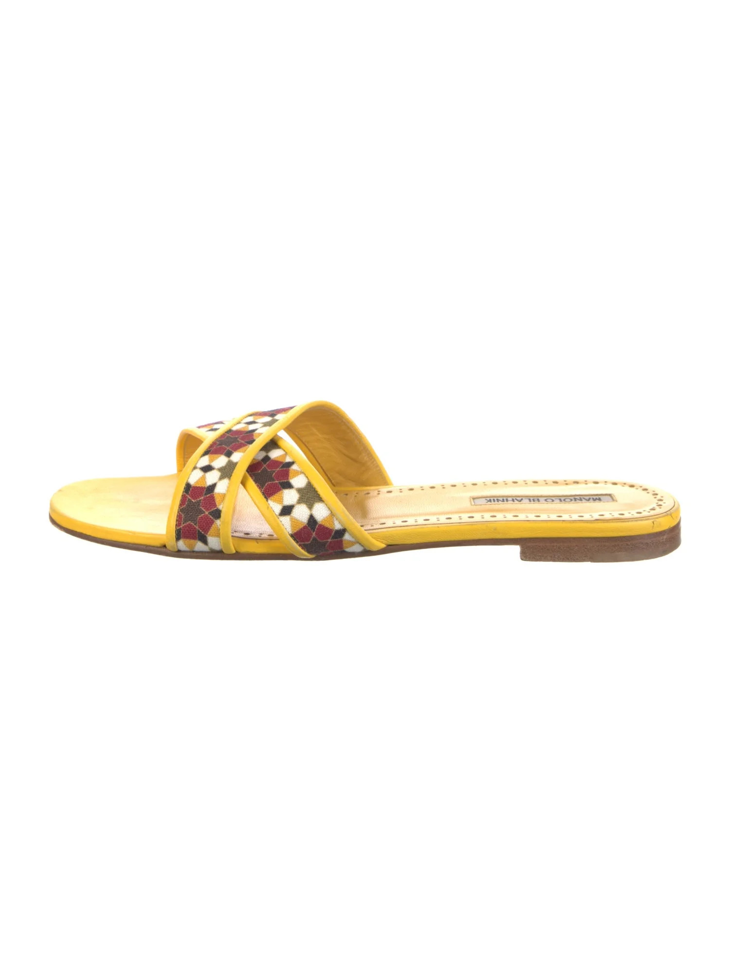 Manolo Blahnik Leather Printed Slides - Yellow Sandals, Shoes - MOO336997 | The RealReal | The RealReal