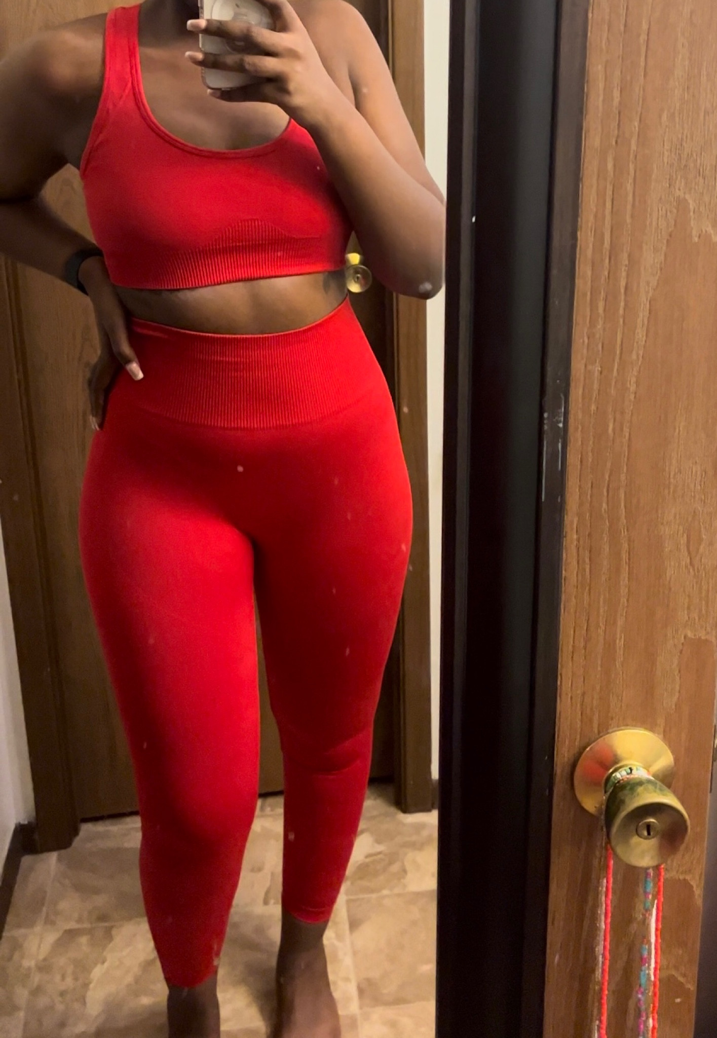 This red is so vibrant and this fits a little
Snug so you can size up ! 

#LTKfit #LTKsalealert