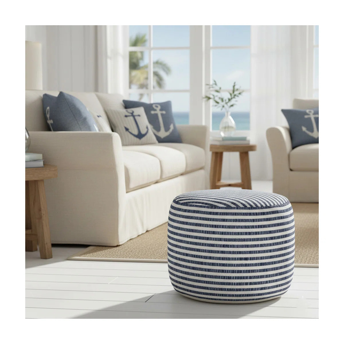Mineo Coastal Striped Ottoman Pouf | Wayfair North America