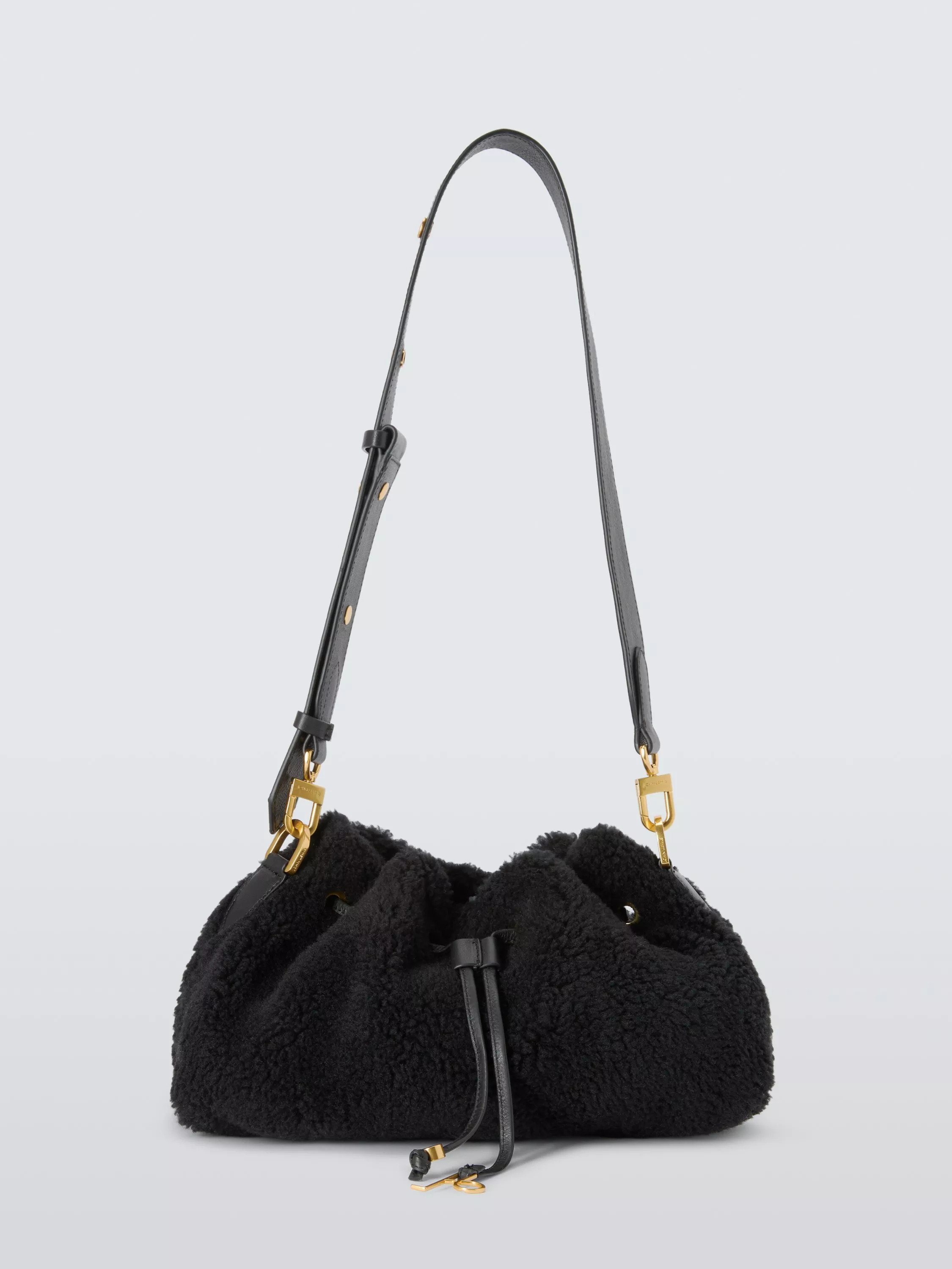 John Lewis Faux Fur Medium Drawstring Shoulder Bag, Black | John Lewis (UK)