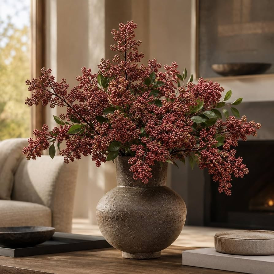 43" Faux Berry Stems for Vase, Faux Stems for Vase Filler Realistic Berry Picks Artificial Branch... | Amazon (US)