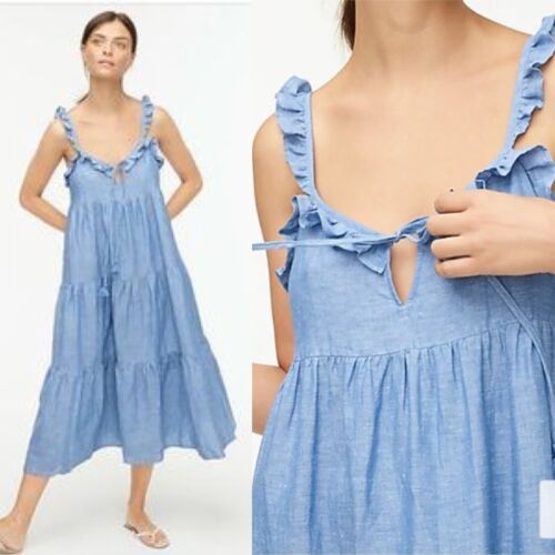 J. Crew | Cotton Linen Tiered Maxi Dress Reef Blue Sz S #AV057  | eBay | eBay US