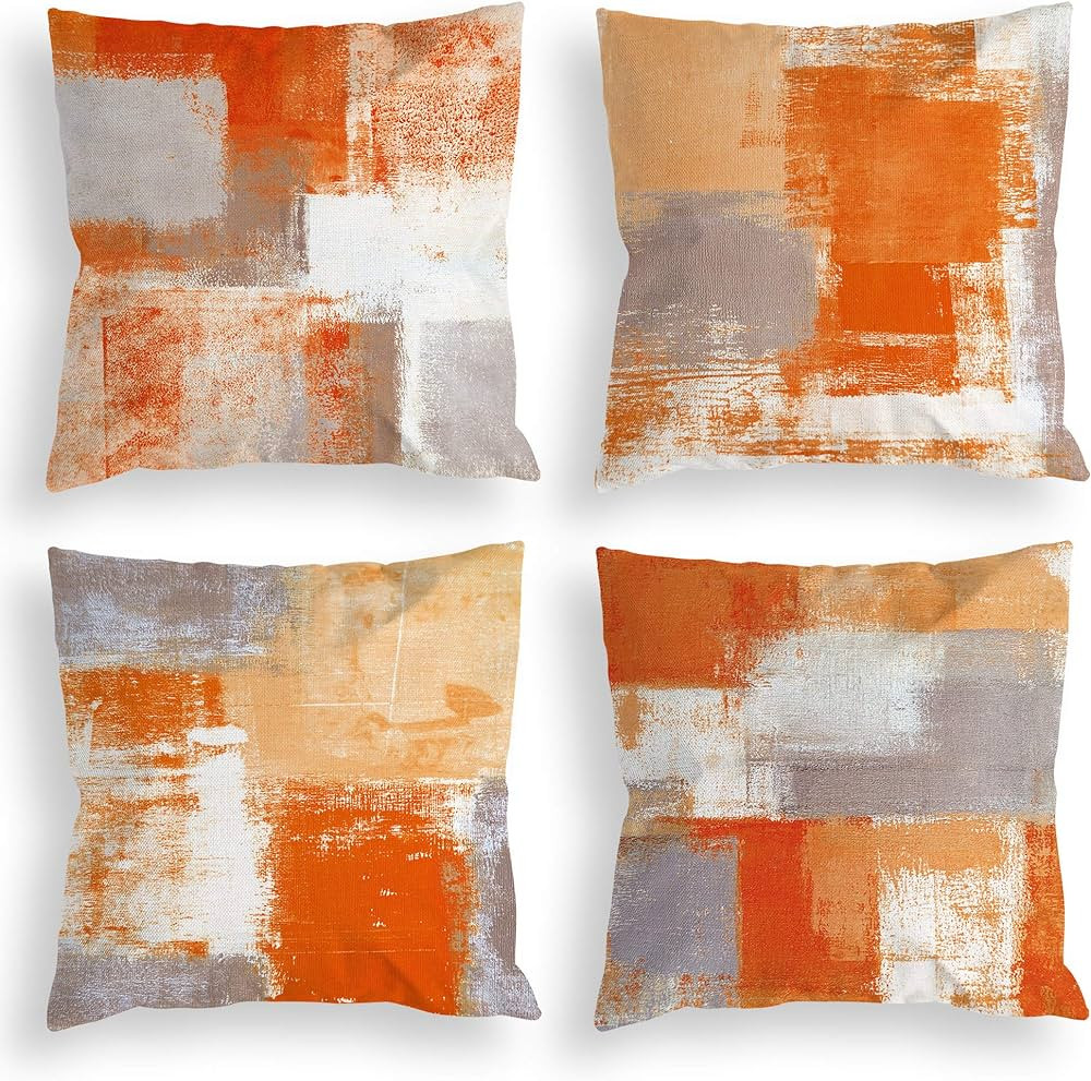 COLORPAPA Orange Grey Throw Pillow Covers 18x18 Set of 4 Decorative Cushion Cover Beige Abstract ... | Amazon (US)