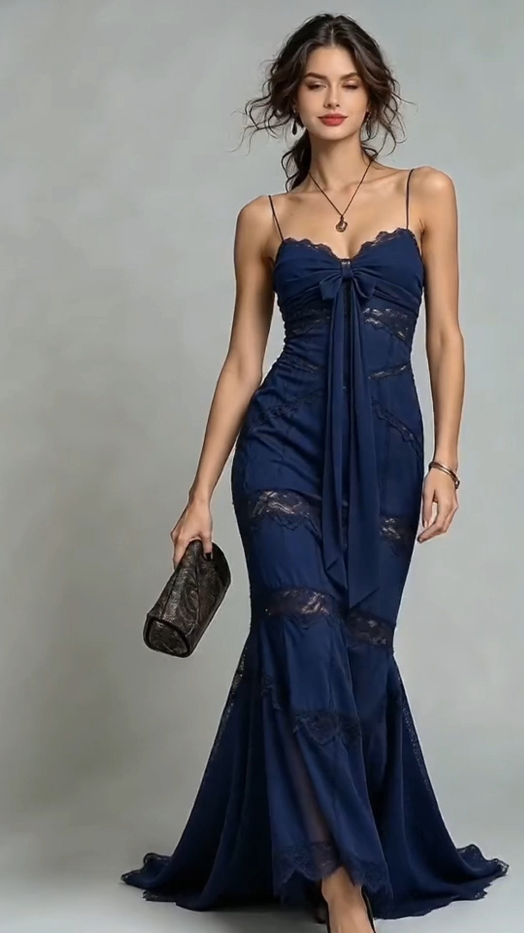 Navy Bow Detail Lace Mermaid Evening Gown
#LaceMermaidGown #NavyEveningDress #WeddingGuestGown #BlackTieOutfit #SpaghettiStrapDress 
 

 #LTKootd #LTKOver40 #LTKWedding