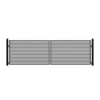 Driveway 18 ft. x 6 ft. Black Steel Dual Swing Fence Gate | The Home Depot
