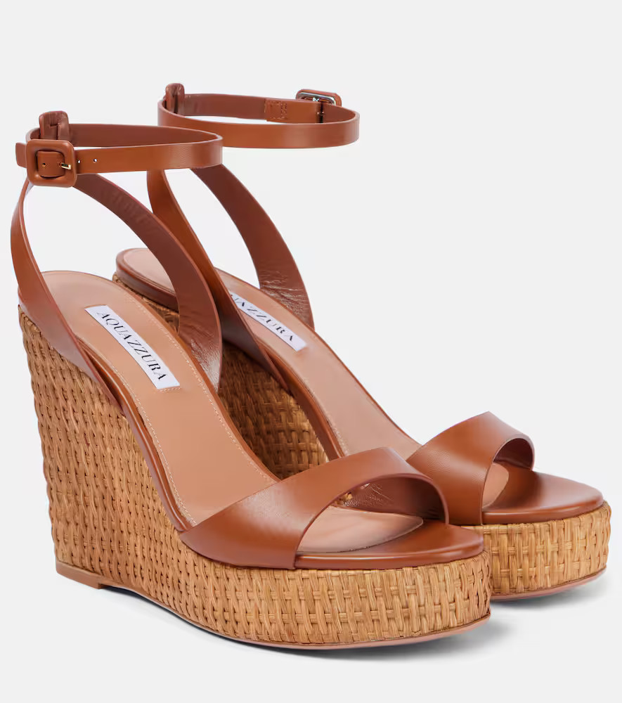 Aquazzura Sunseeker 110 leather wedge sandals | Mytheresa (UK)
