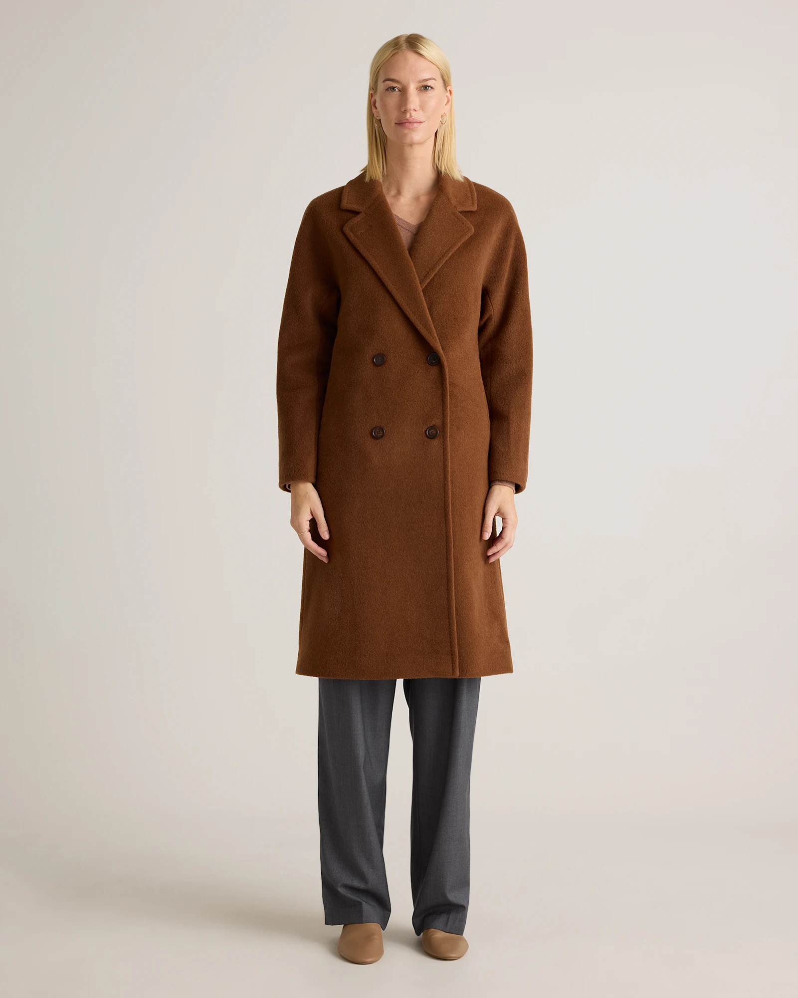 Quince | Women's Camel-Hair Double-Breasted Slouch Coat in Black, Size Large, Wool | Quince