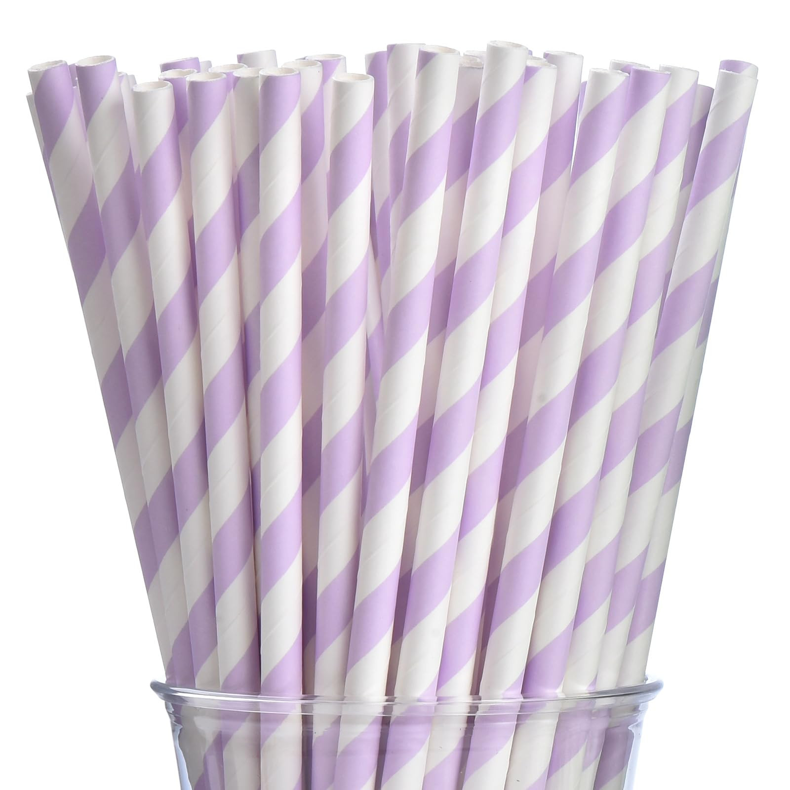 ALINK 100 Light Purple and White Striped Paper Straws, Biodegradable Disposable Drinking Straws f... | Amazon (US)