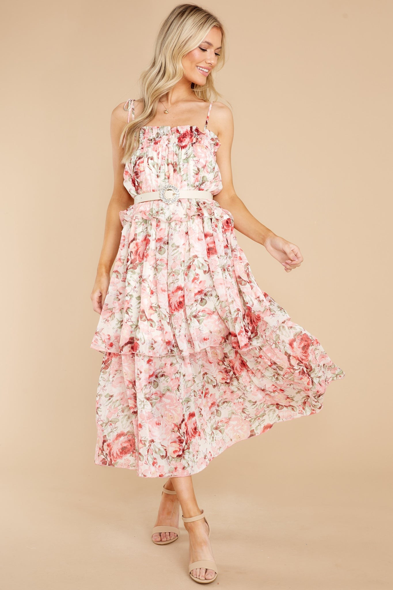 Flourishing Frenzy Pink Floral Print Midi Dress | Red Dress 