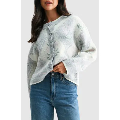 All in Favor Floral Argyle Cardigan in Grey Cream at Nordstrom, Size Large | Nordstrom