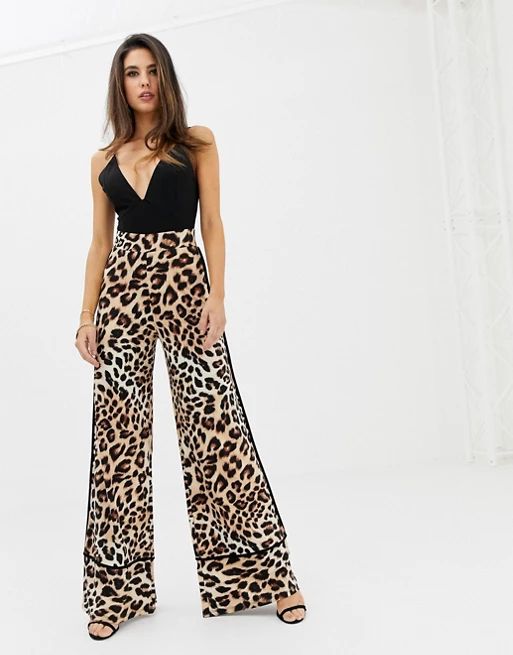 ASOS DESIGN wide leg pants with contrast binding in leopard print | ASOS US