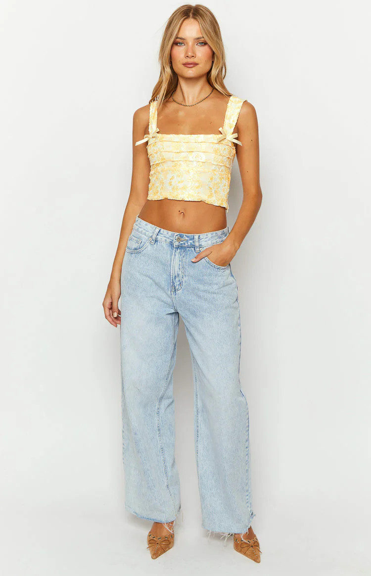 Vida Yellow Lace Bow Top | Beginning Boutique (US)