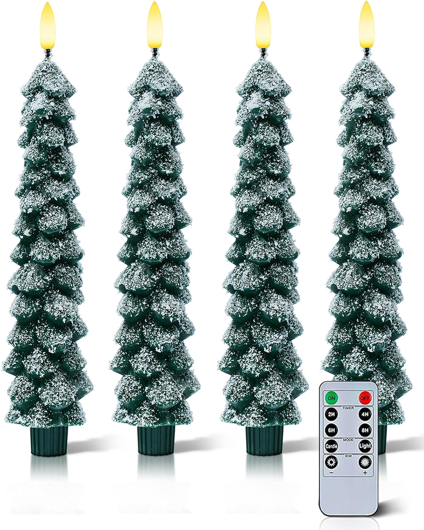 4 PCS Flameless Christmas Tree Candles with Remote, Snow Covered Real Wax Flameless Taper Candles... | Amazon (US)