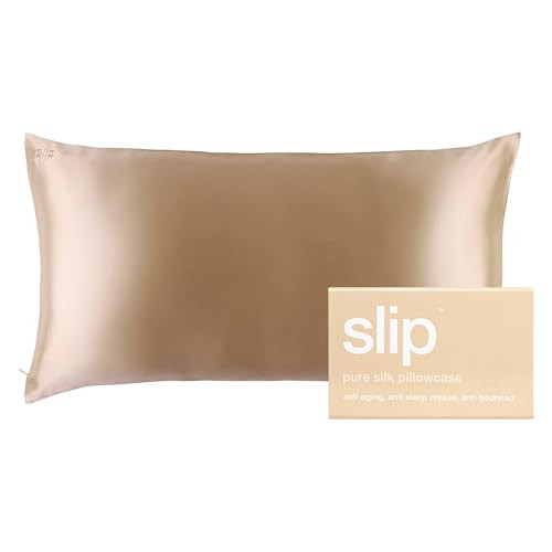 slip King Pure Silk Pillow Case - 100% Pure 22 Momme Mulberry Silk- King Size Standard Pillow Case -Anti-BedHead, Anti-Sleep Crease, Caramel (20" x 36") | Amazon (US)