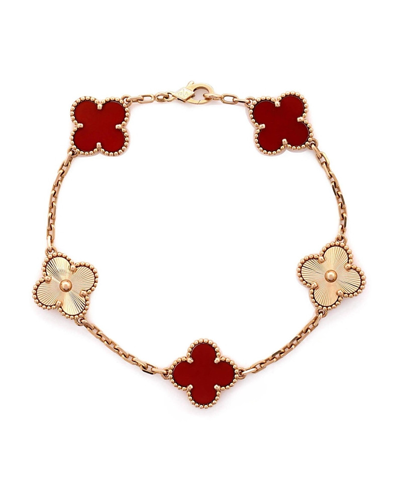 Pre-Owned Van Cleef & Arpels Vintage-like Alhambra 5 Motifs Bracelet Guilloche 18K Rose Gold and Carnelian | Bloomingdale's (US)