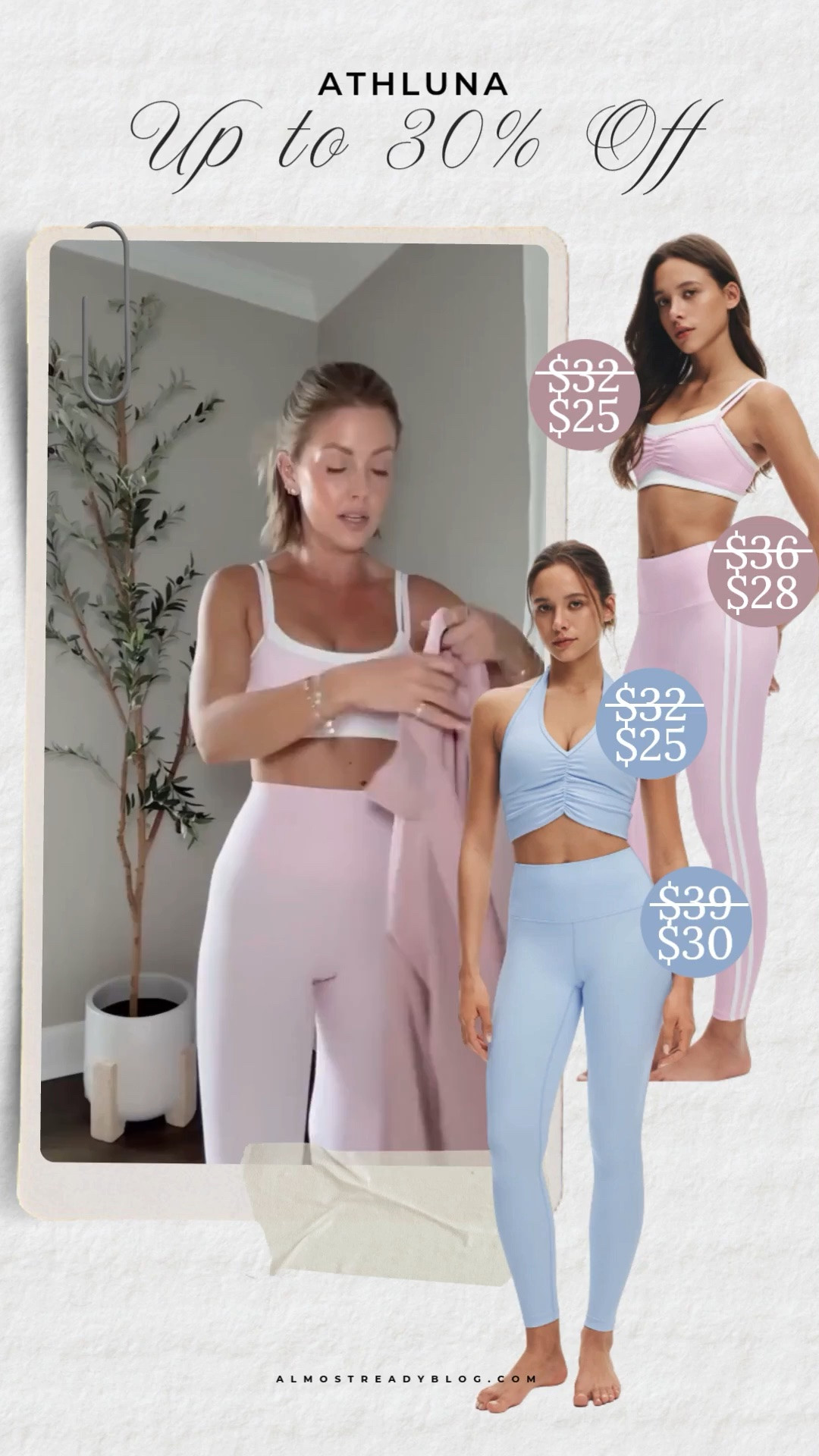 ATHLUNA Summer Sale up to 30% off, Everything runs true to size for me - XS leggings, XS jacket, Small sports bra.

pink workout set, pastel activewear, matching gym set, pink leggings outfit, sports bra set, cute activewear, yoga outfit, pilates outfit, athleisure style, workout clothes, pink aesthetic, gym outfit ideas, fitness fashion

#LTKActive #LTKSaleAlert #LTKPetite
