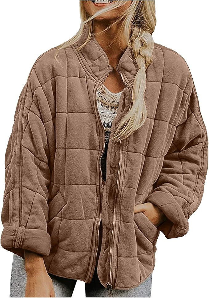 Messigaot Winter Jackets for Womens Zip Up Dolman Lightweight Quilted Long Sleeve Stand Neck Warm... | Amazon (US)