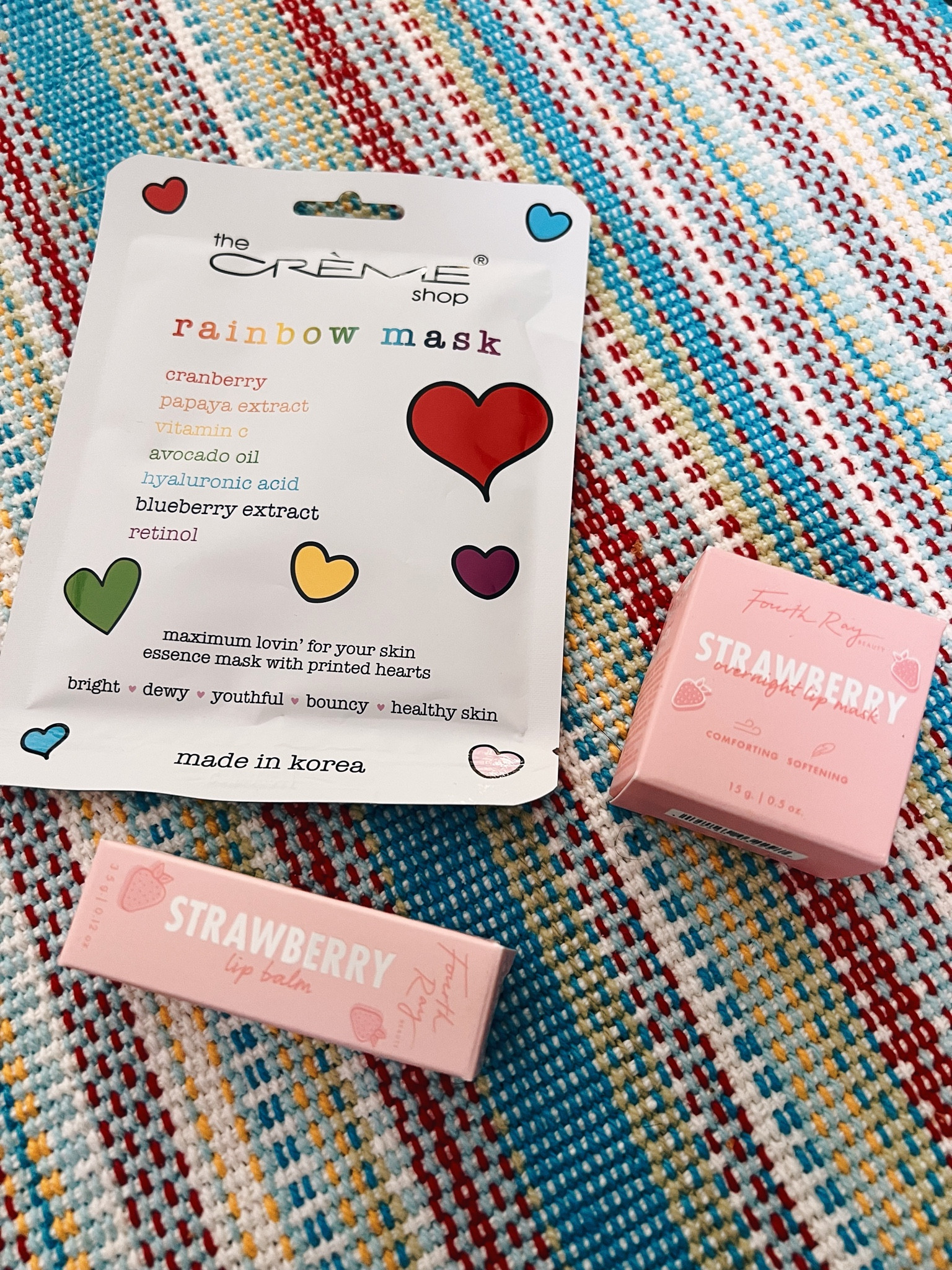 Face mask + my favorite lip mask and balm 