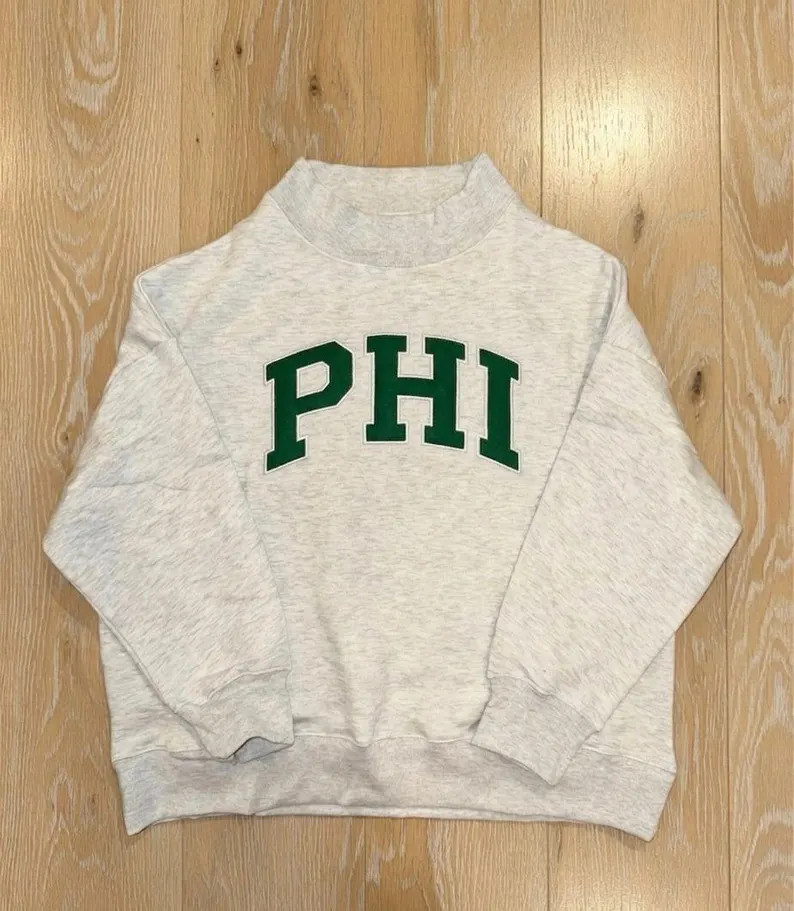 Personalized Embroidered Mockneck Sweatshirt, Custom College Varsity Applique, Sorority Team Spir... | Etsy (Global)