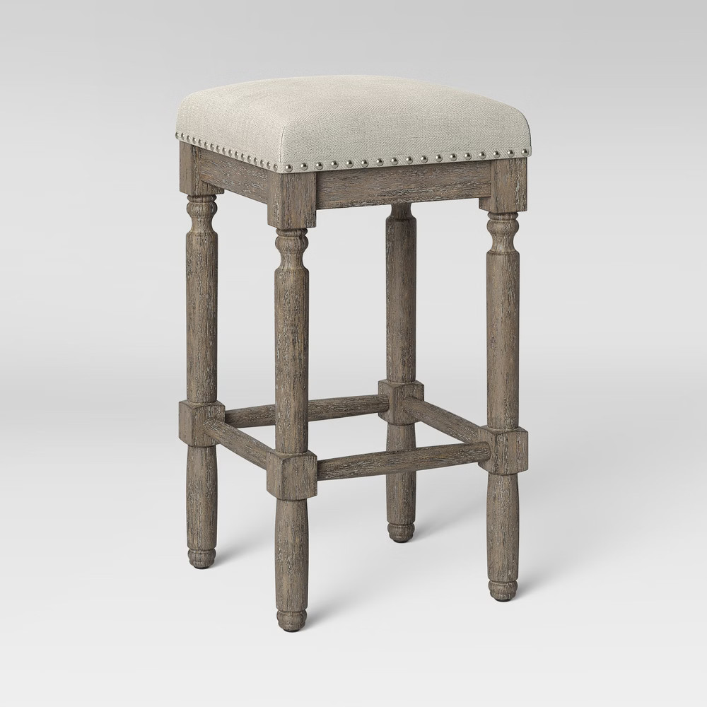 Erving Wood and Upholstered Backless Counter Height Barstool Taupe - Threshold | Target