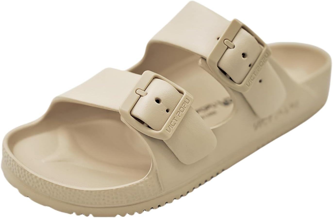 VICT POPU Womens Sandals Adjustable Double Buckle Strap Waterproof EVA Flat Slides | Amazon (US)
