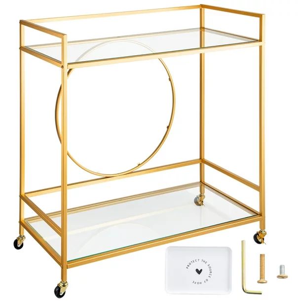 VEVOR Bar Cart, Two Tier Serving Cart, Gold Finish Wine Cart, 36.2"L x 15"W x 36.6"H Rolling Bar ... | Walmart (US)