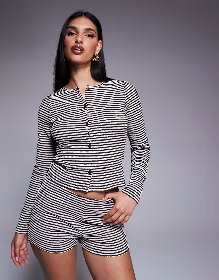 ASOS DESIGN stripe crew neck cardigan in black and white - part of a set-Multi | ASOS (Global)