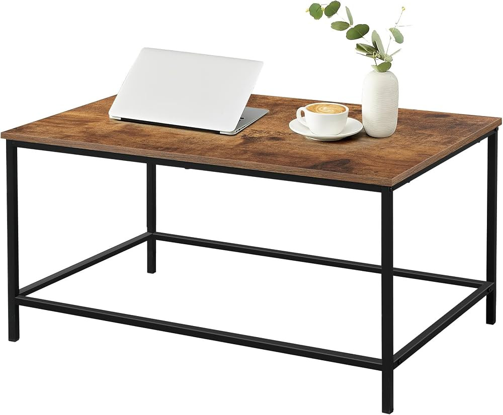 SENIG Small Coffee Table, Modern Industrial Style Rectangular Coffee Table, Brown Wood and Sturdy... | Amazon (US)
