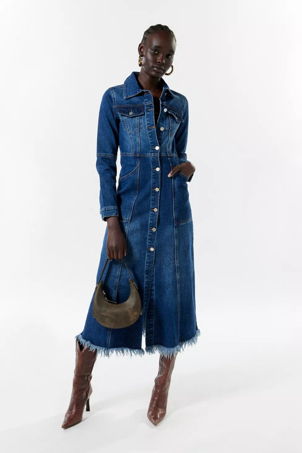 Another Girl Lori Denim Midi Dress | Urban Outfitters (US and RoW)
