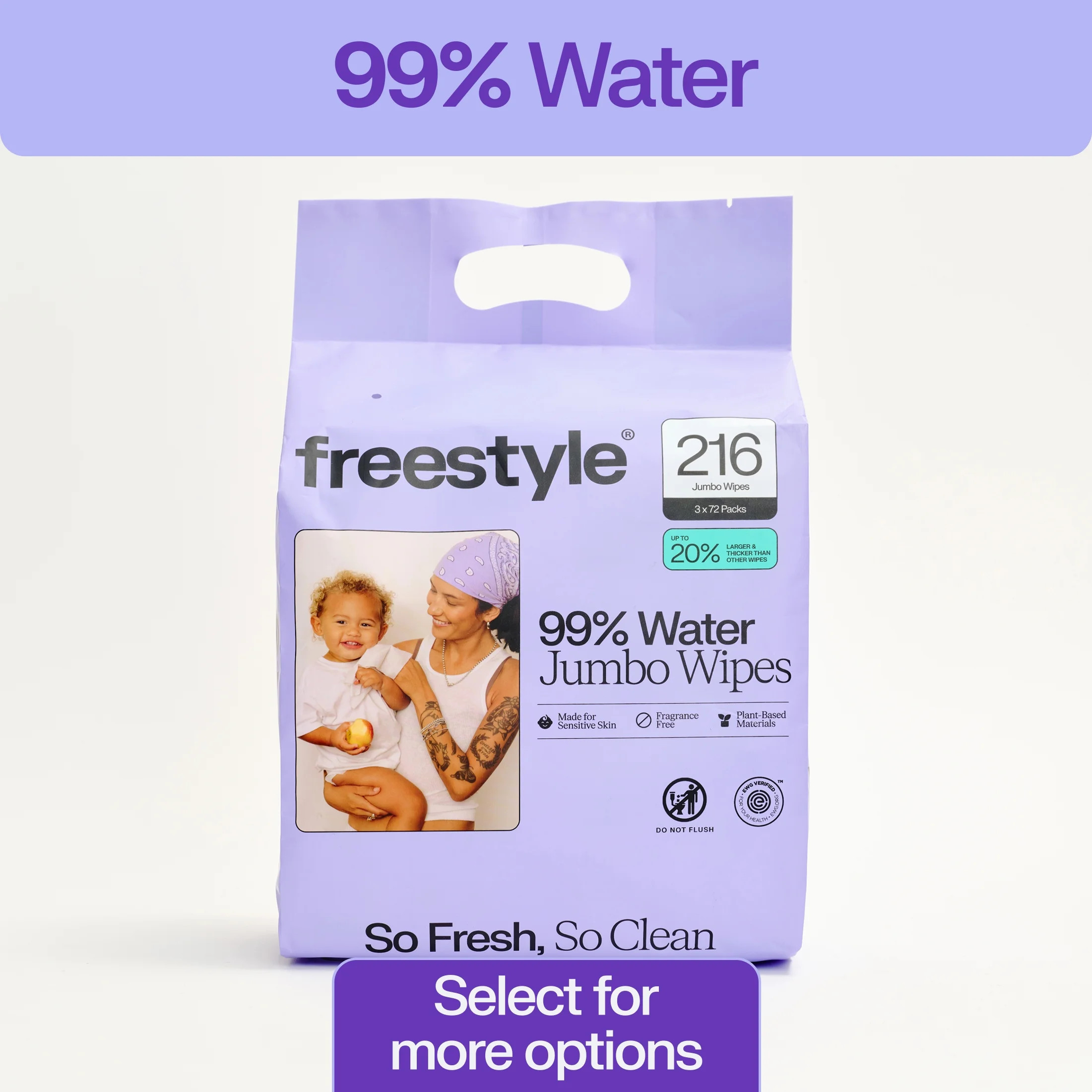 Freestyle Soft Jumbo Baby Wipes for Sensitive Skin, Unscented, 3 Flip-Top Packs, 216 Total Count | Walmart (US)