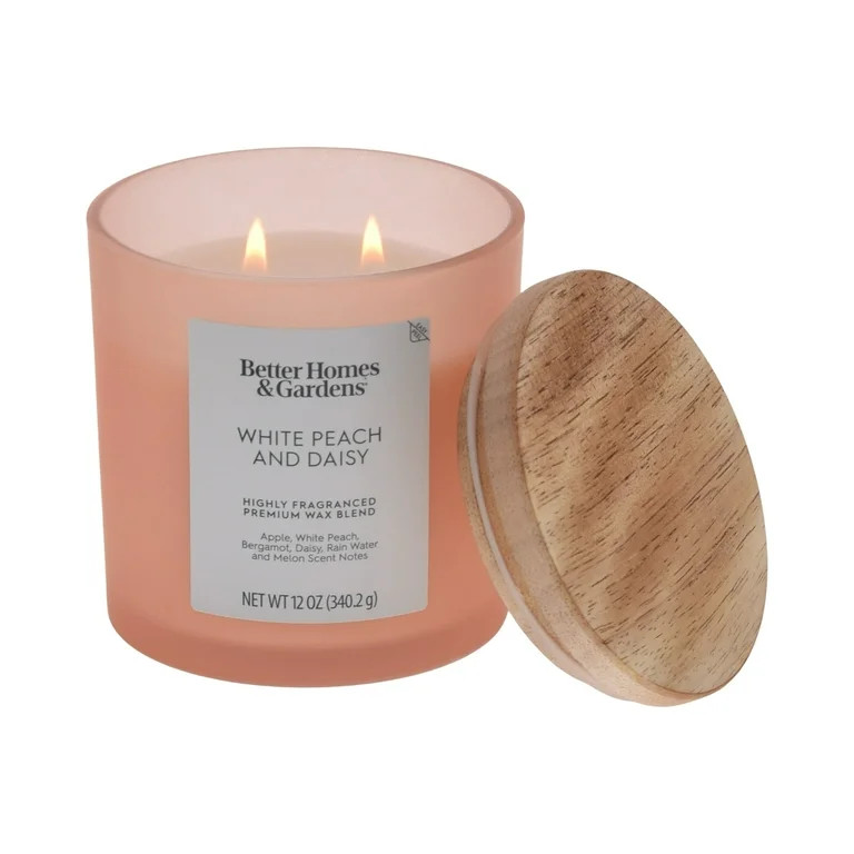 Better Homes and Gardens White Peach and Daisy Scented 2-Wick Frosted Jar Candle 12oz. | Walmart (US)