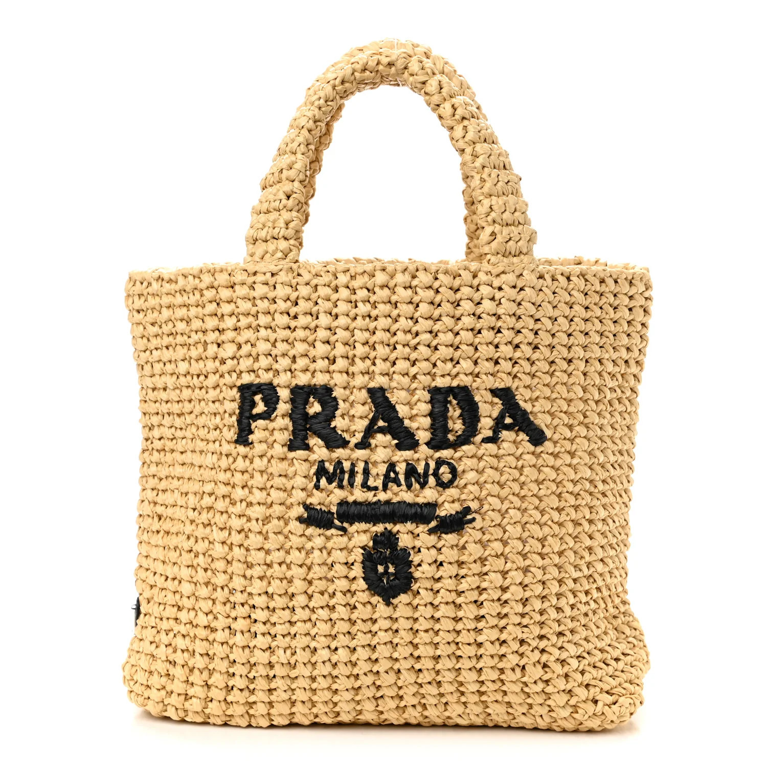 PRADA Raffia Logo Small Tote Naturale | FASHIONPHILE | Fashionphile