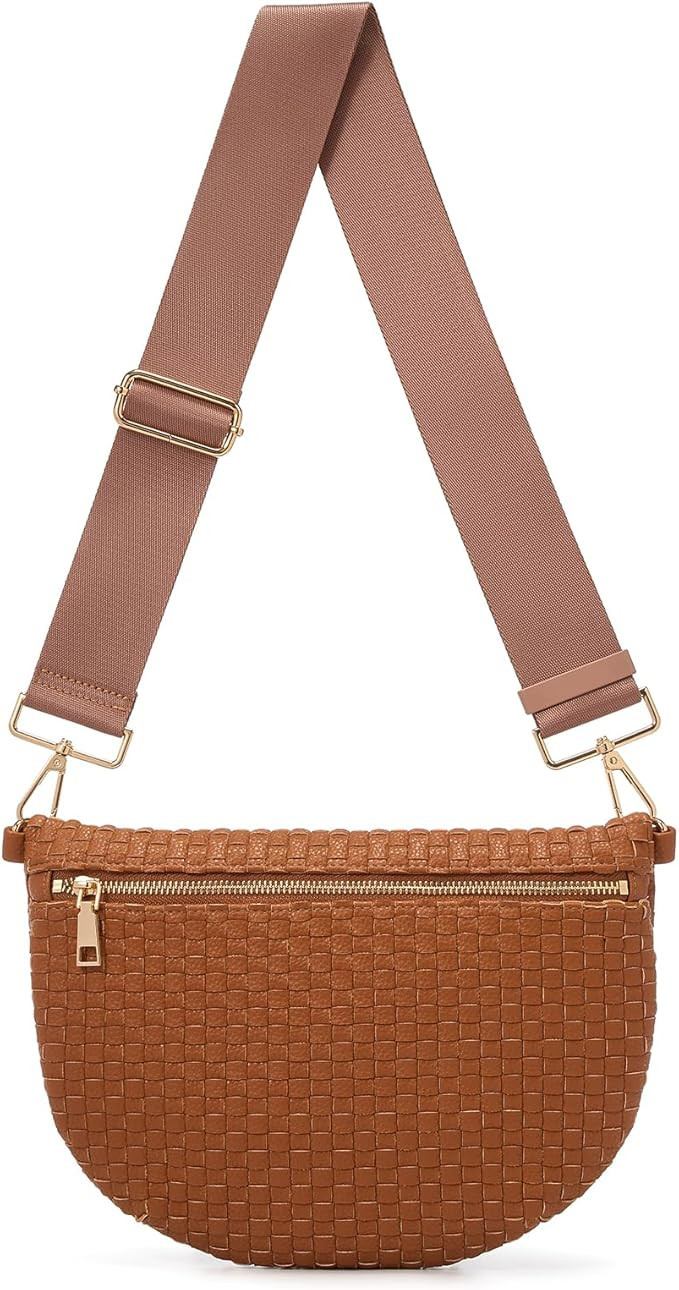 Woven Crossbody Bags For Women, Checkered Fashion PU Bum Bag Waist Pack, Travel Sling Purse with ... | Amazon (US)