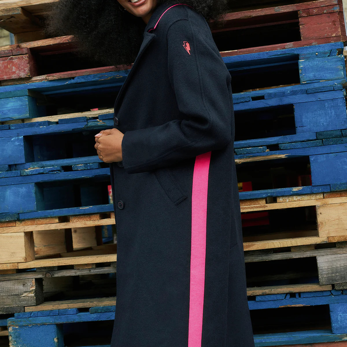Navy with Neon Pink Wool Blend Coat Scamp & Dude | Scamp & Dude