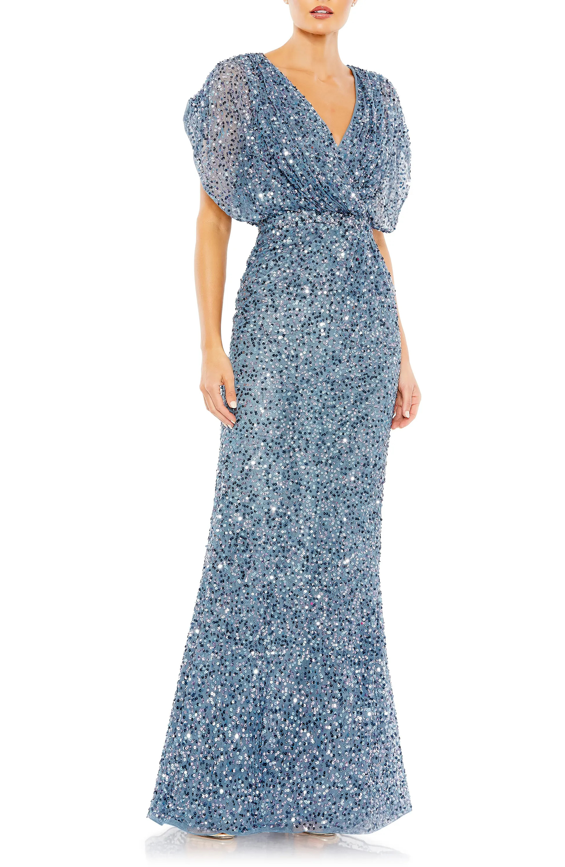 Sequin Draped Sleeve V-Neck Gown | Nordstrom